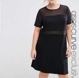 NWT Asos Black shift dress with Mesh Inserts 18